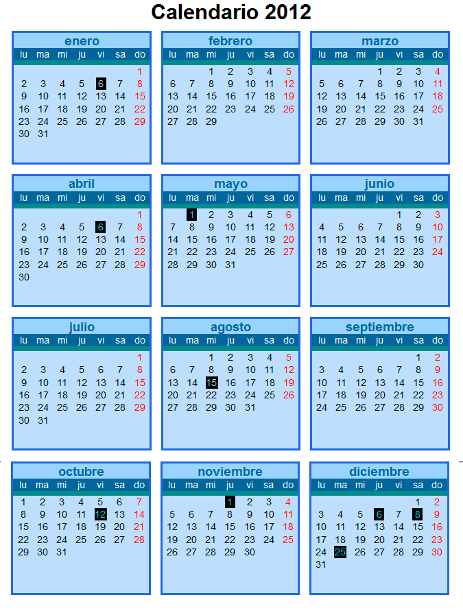 Calendario laboral 2012