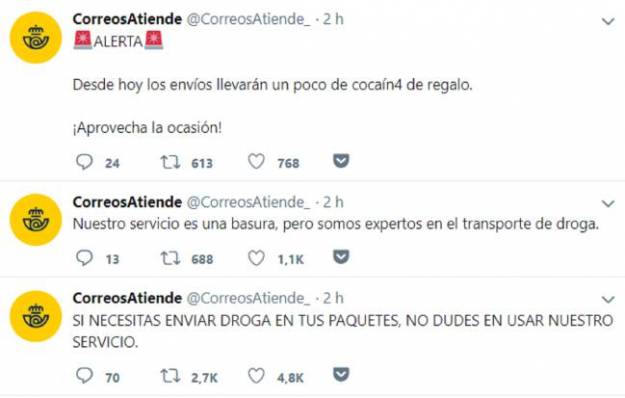 Hackean la cuenta de Twitter de Correos y anuncian que repartirán droga 6