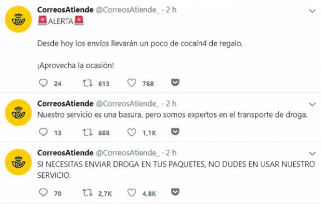 Hackean la cuenta de Twitter de Correos y anuncian que repartirán droga 2