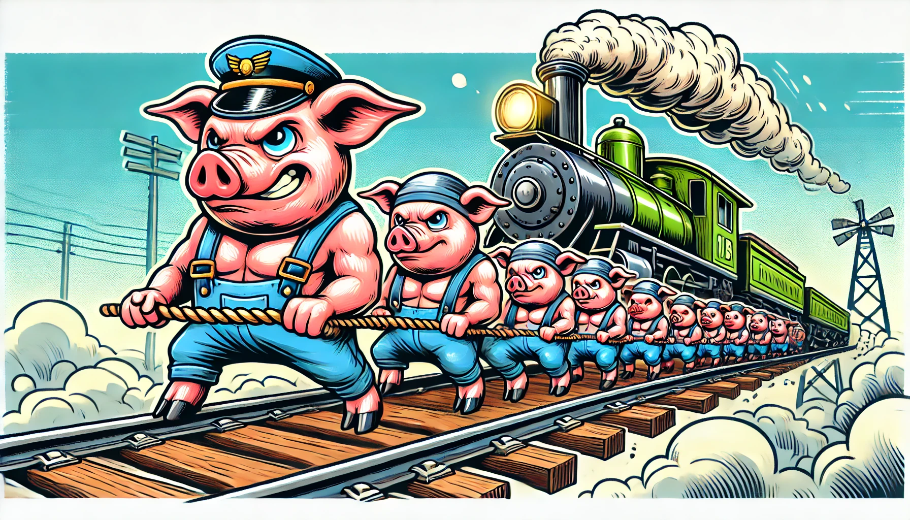 Cerdos tirando de la locomotora 1