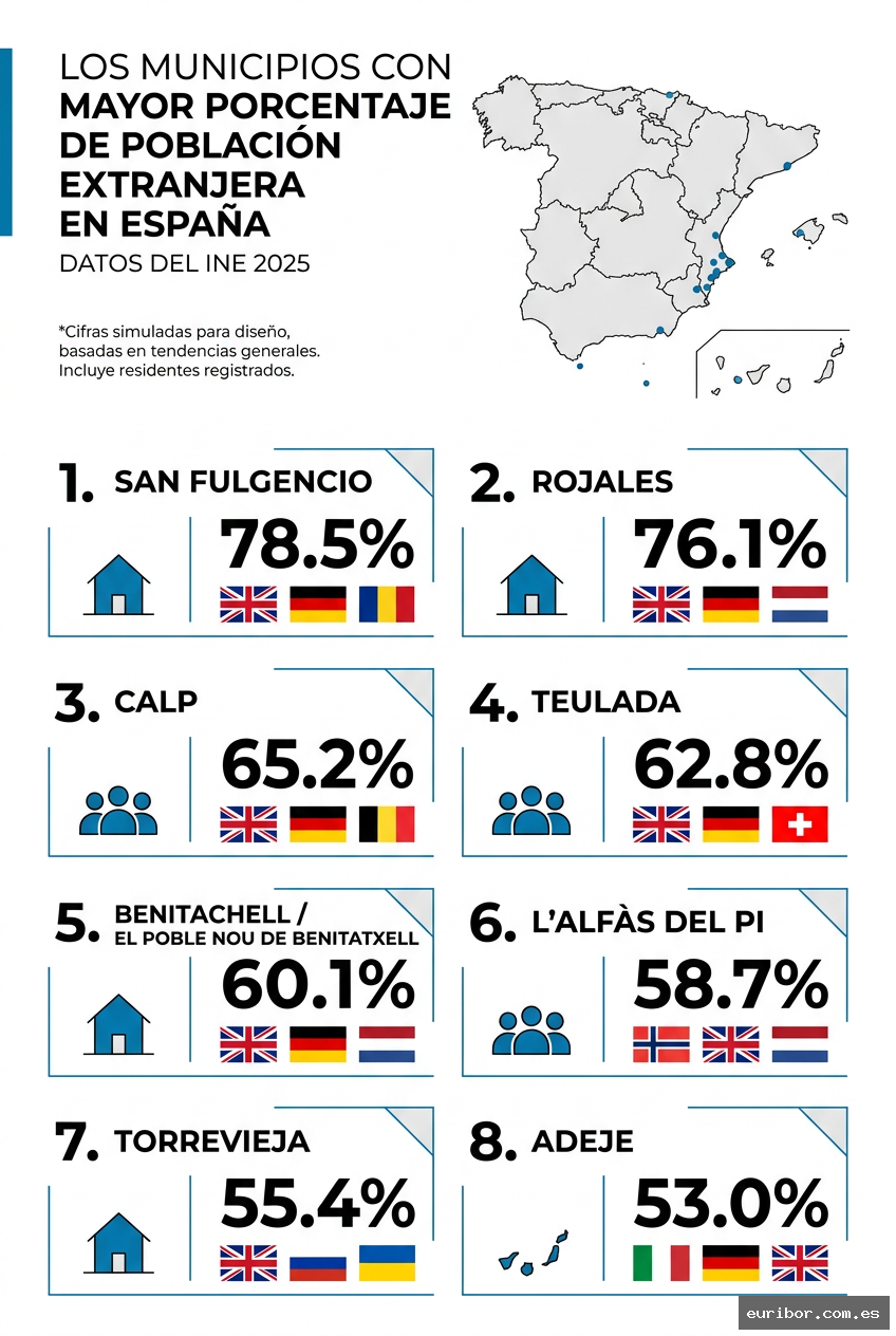 Los 20 municipios con mayor porcentaje de población extranjera en españa según el ine 1