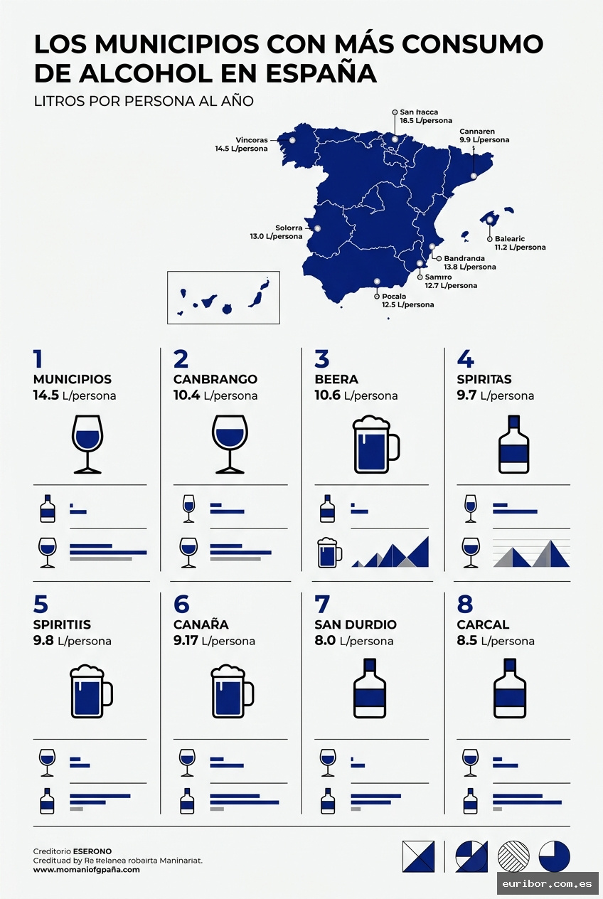 Los 25 municipios españoles con más consumo de alcohol per cápita según datos del ministerio de sanidad 1