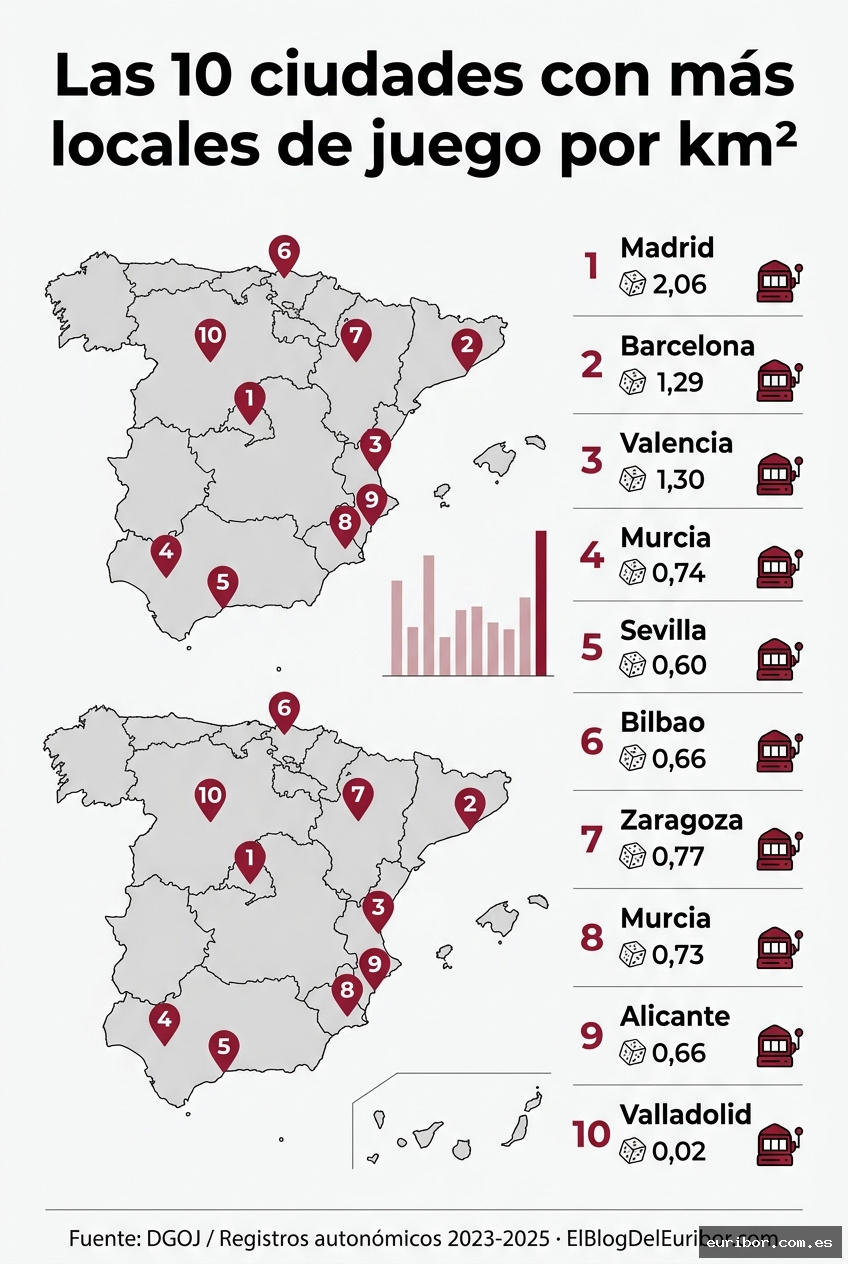 Las 10 ciudades españolas con más locales de juego por km² 1