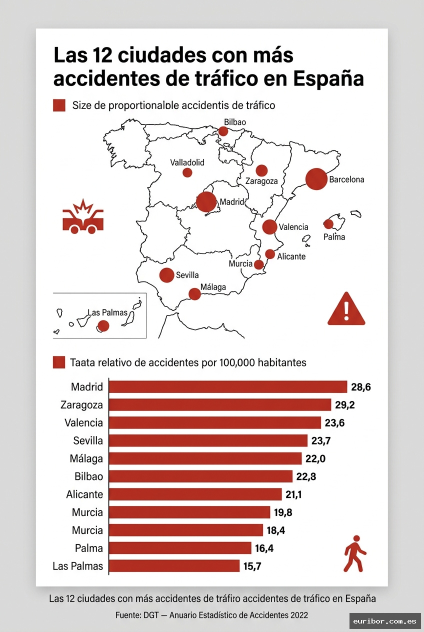 Las 12 ciudades españolas con más accidentes de tráfico según los últimos datos de la dgt 1