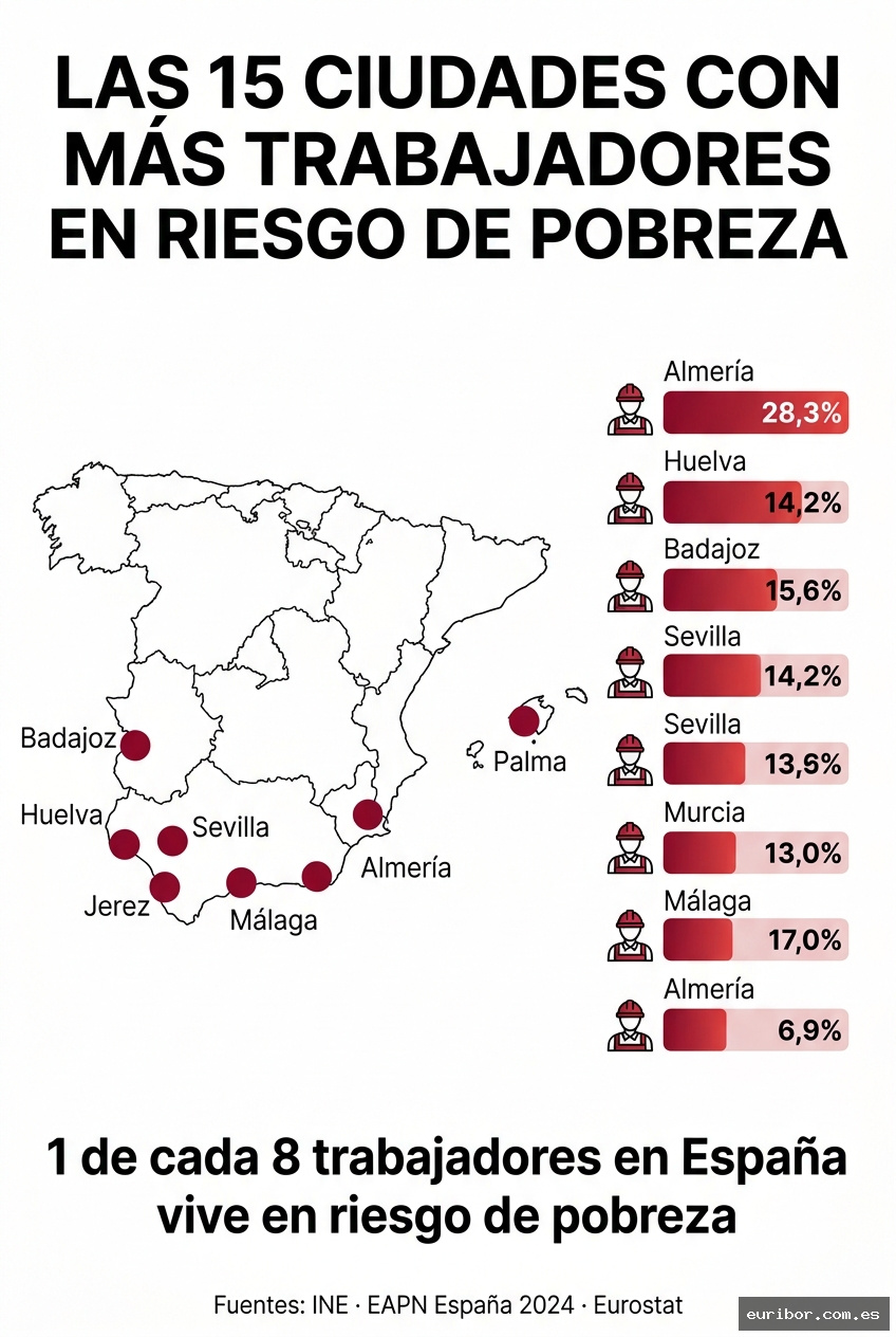Las 15 ciudades españolas con más trabajadores en riesgo de pobreza 1