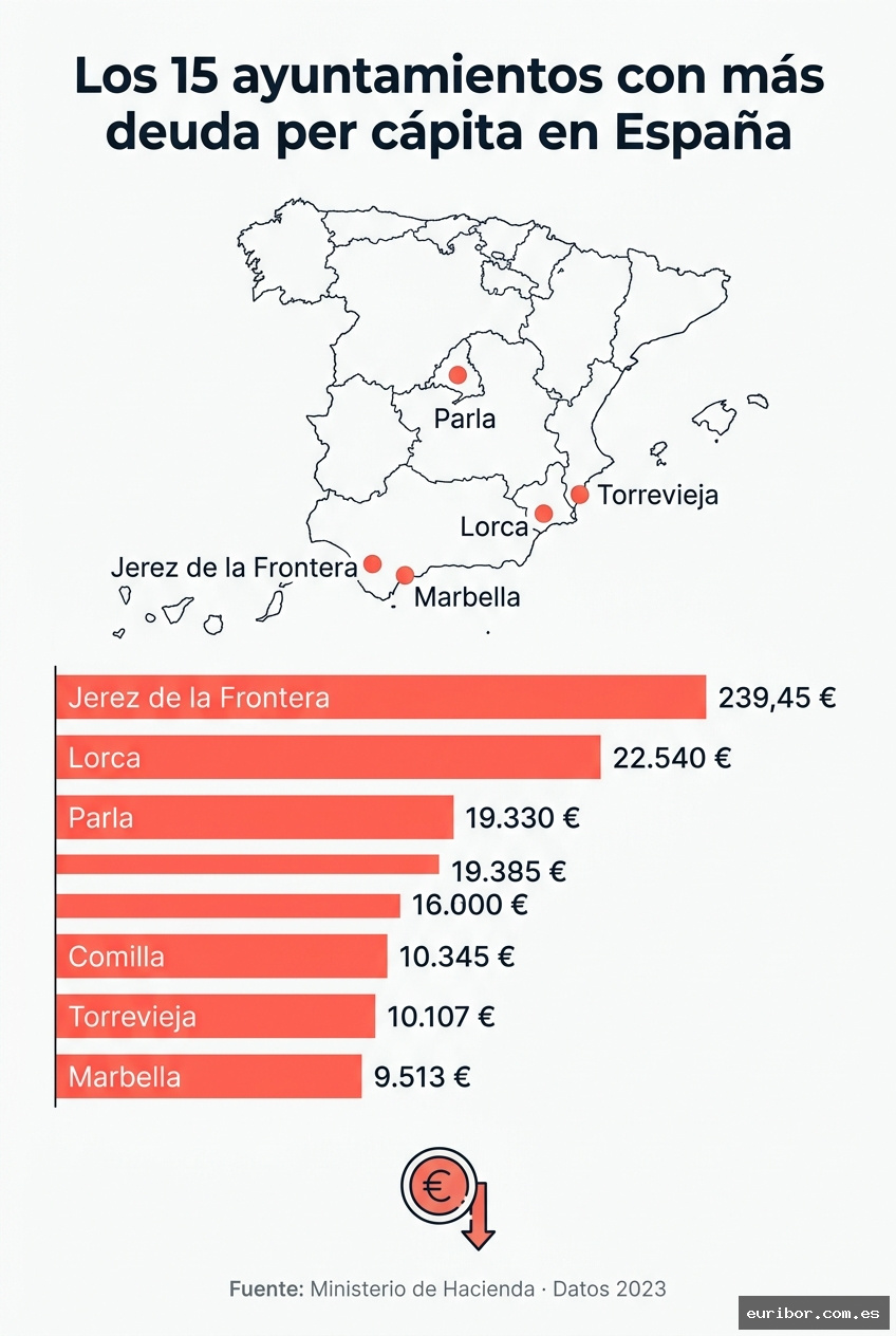 Los 15 ayuntamientos españoles con más deuda per cápita en 2025 1