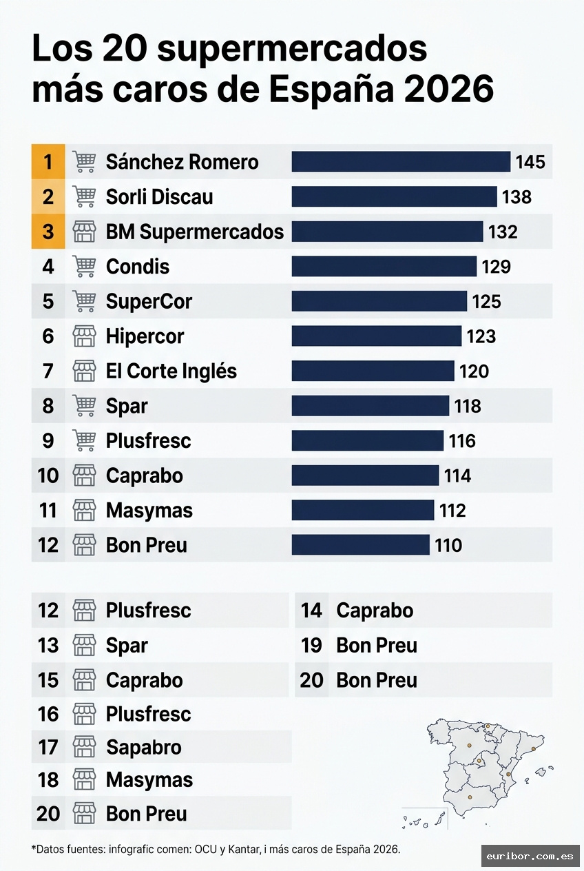 Los 20 supermercados más caros de españa en 2026: Ranking por precio de la cesta de la compra 1