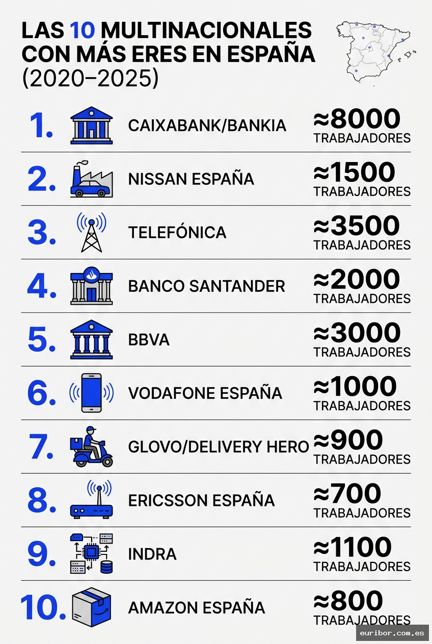 Las 10 multinacionales con más EREs en España (2020-2025)
