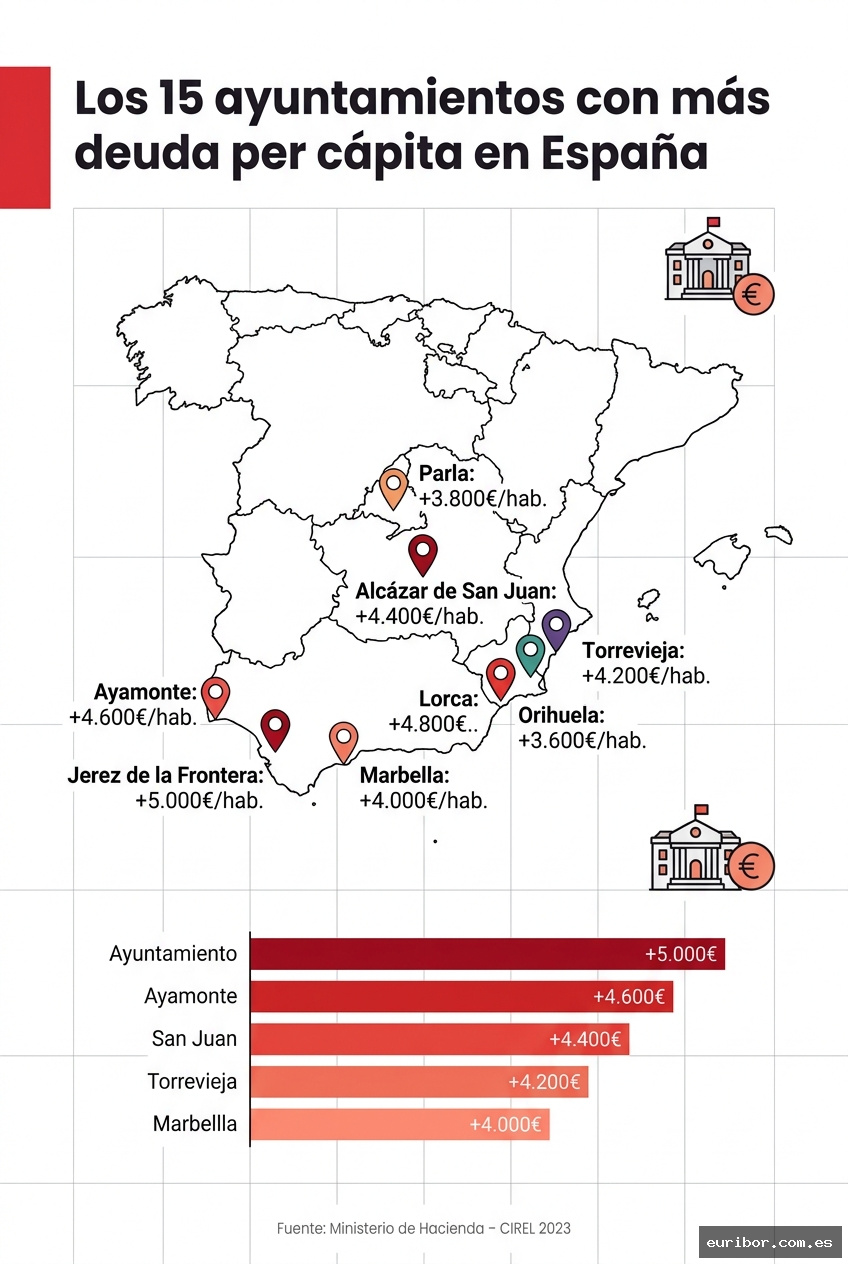 Los 15 ayuntamientos con más deuda per cápita en españa (datos 2025) 1