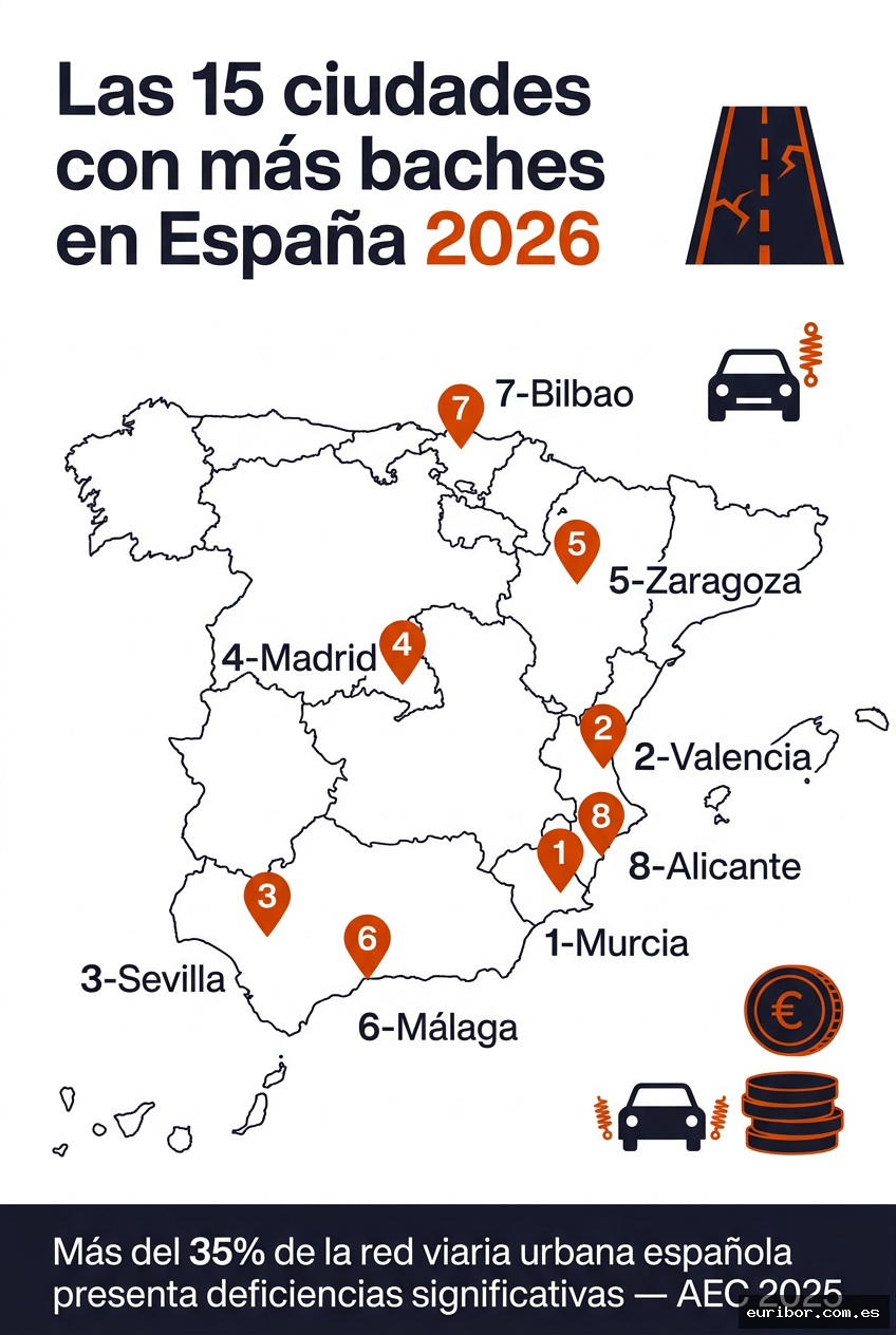 Las 15 ciudades españolas con más baches y peor estado del pavimento en 2026 1