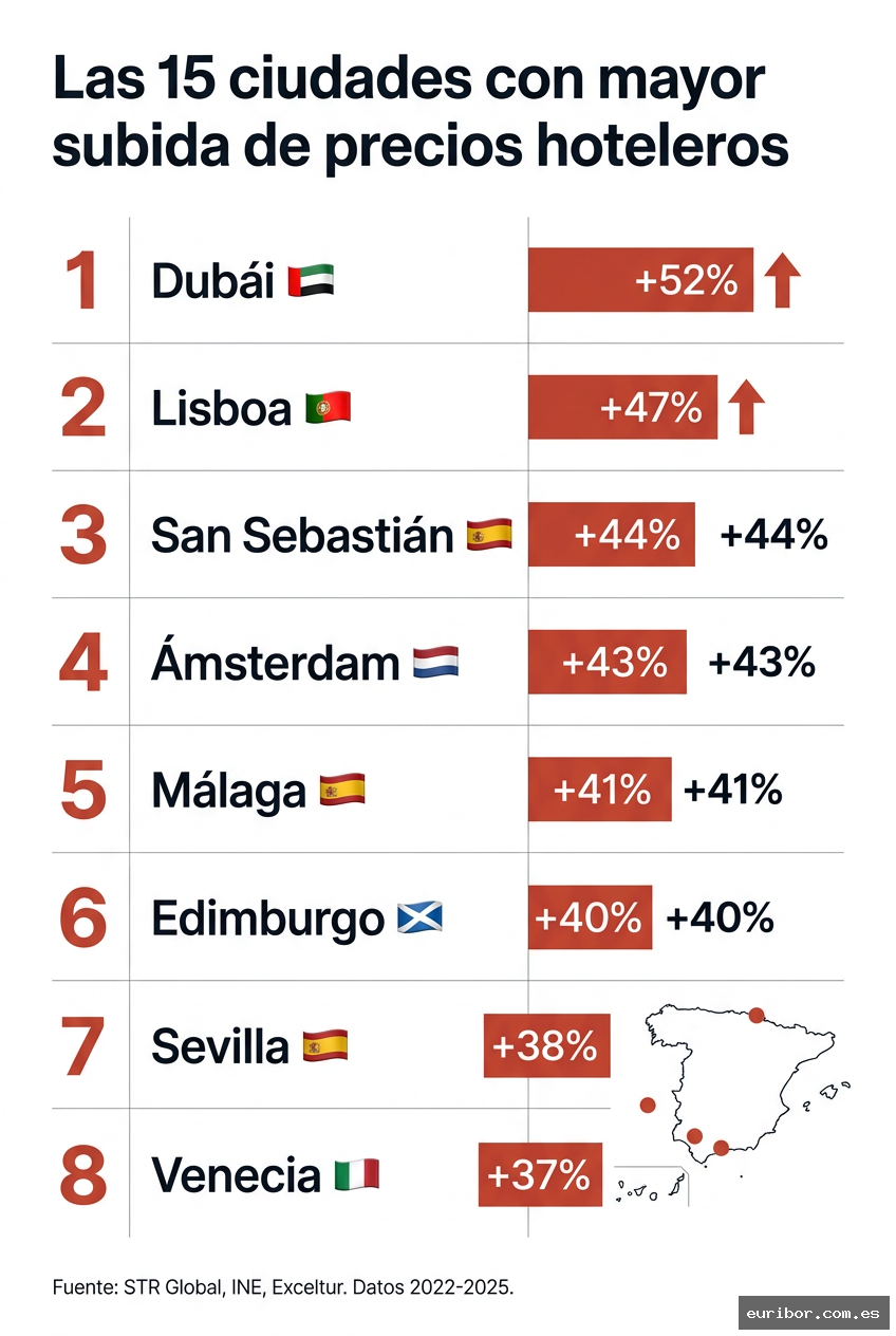 Las 15 ciudades donde más ha subido el precio de los hoteles en 2025 y 2026 1