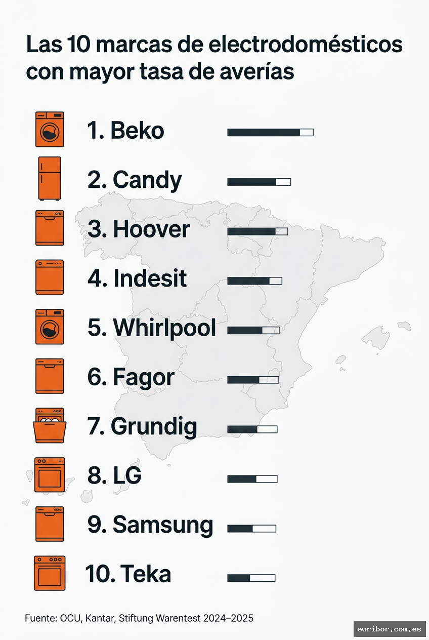 Las 10 marcas de electrodomésticos con mayor tasa de averías según los datos de consumo 1