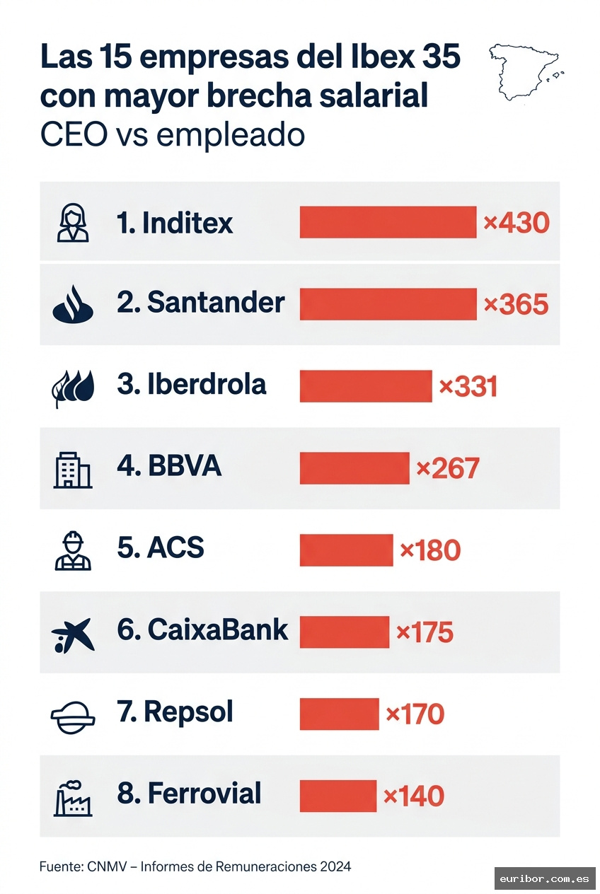 Las 15 empresas del ibex 35 con mayor diferencia entre el sueldo del ceo y el salario medio de sus empleados 1