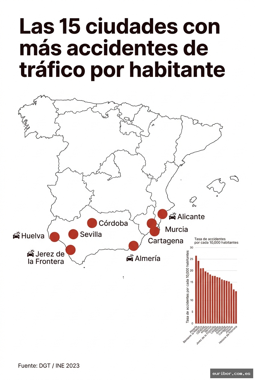 Las 15 ciudades con más accidentes de tráfico por habitante en españa 1