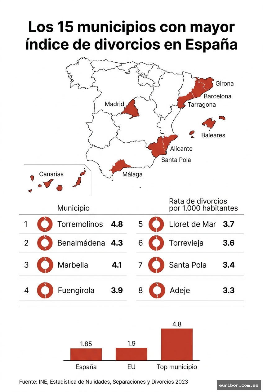 Los 15 municipios españoles con mayor índice de divorcios según los últimos datos del ine 1